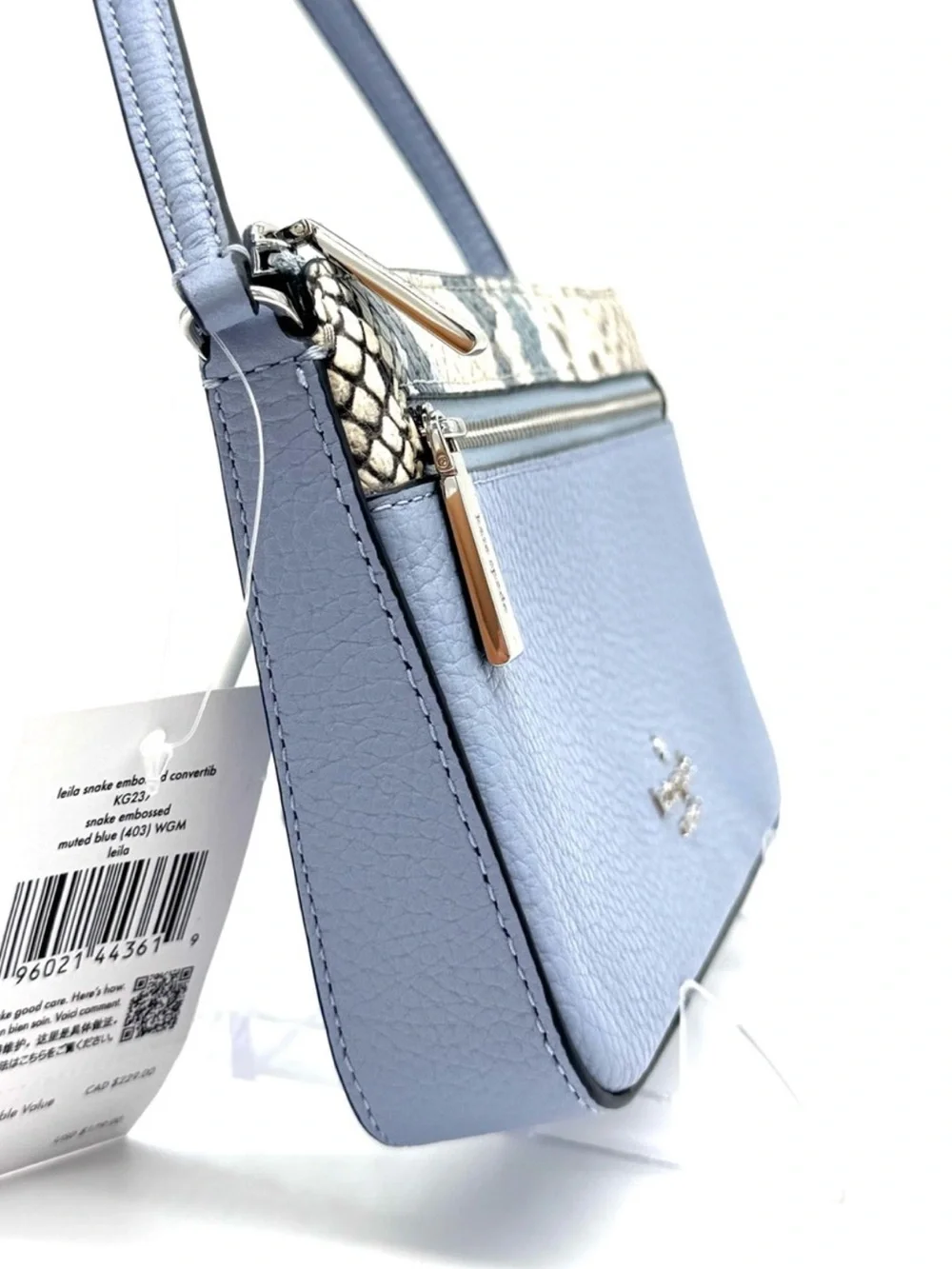 Kate Spade Leila Convertible Leather Mini Pachette Bag Snakeskin Blue